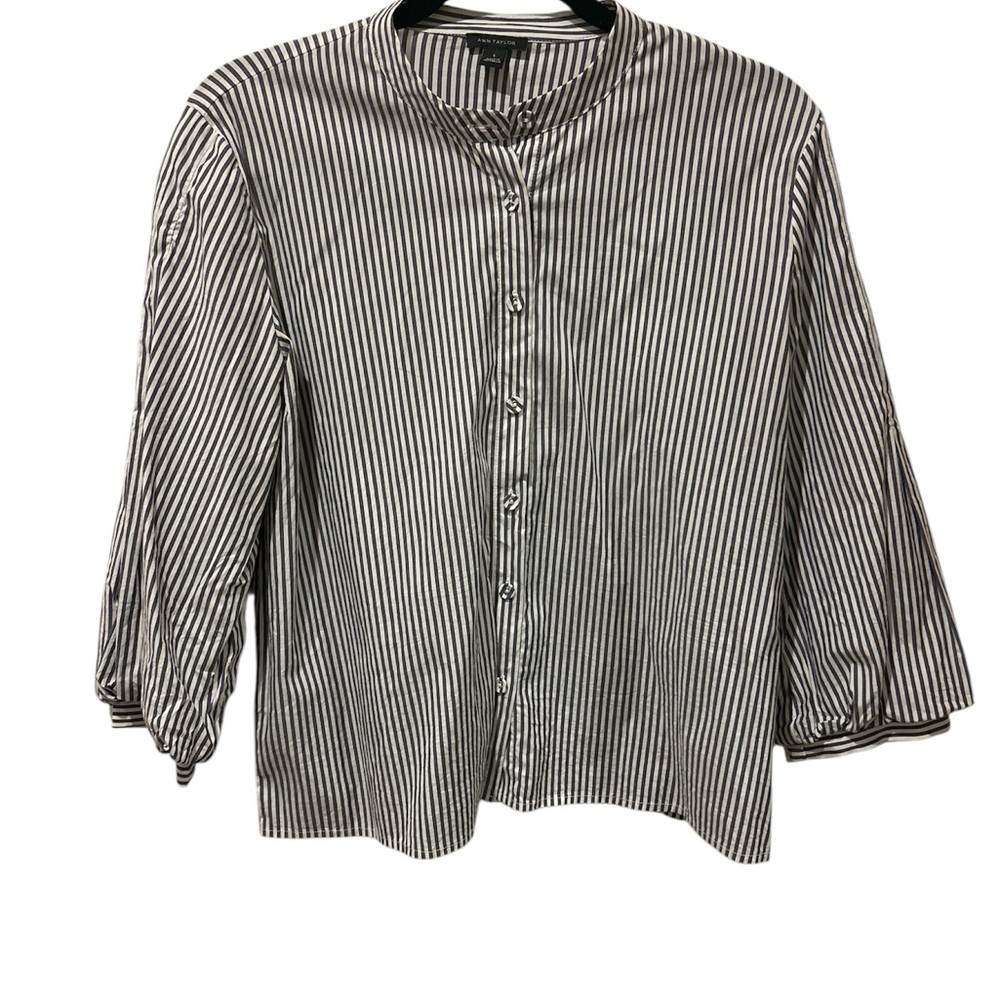 Ann Taylor Black and White Striped Blouse